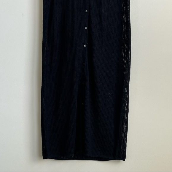 UNIQLO Lace Knit Dress Wool A-line Button Down Black  XS Open Knit midi collared - Picture 7 of 14